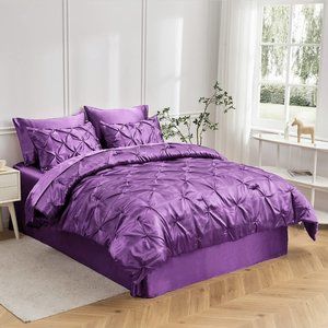 New Satin Comforter King 8 Pieces - Luxurious Pinch Pleat Bedding Set wi…